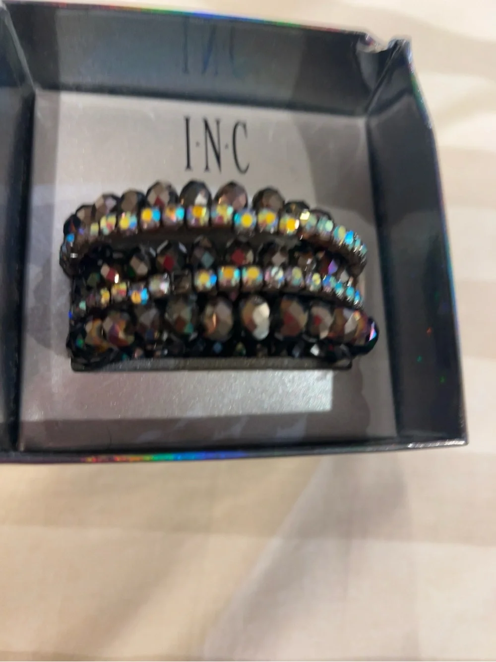 INC International Concepts Hematite Crystal Multi-Strand Stretch Bracelet NWT Bo